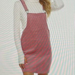 Pink corduroy overall bib pinafore suspender dress, size S Barbiecore boho